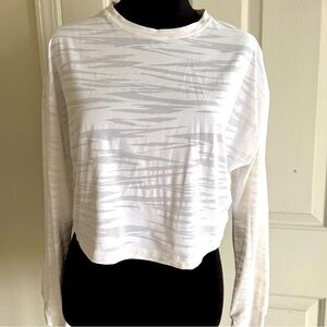 lululemon Long-Sleeve White Zebra-Striped Mesh Top